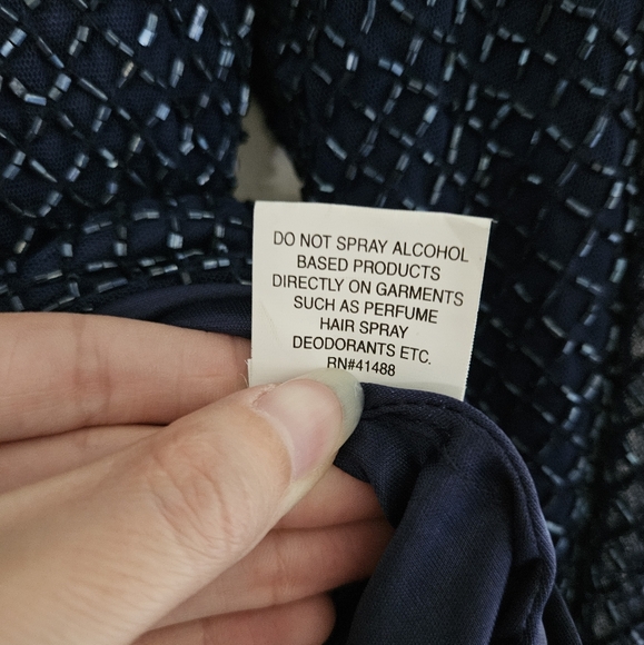 Mac Duggal Navy Bugle Bead Long Sleeve Sheath Formal Gown NWT Size 6 - Picture 9 of 16